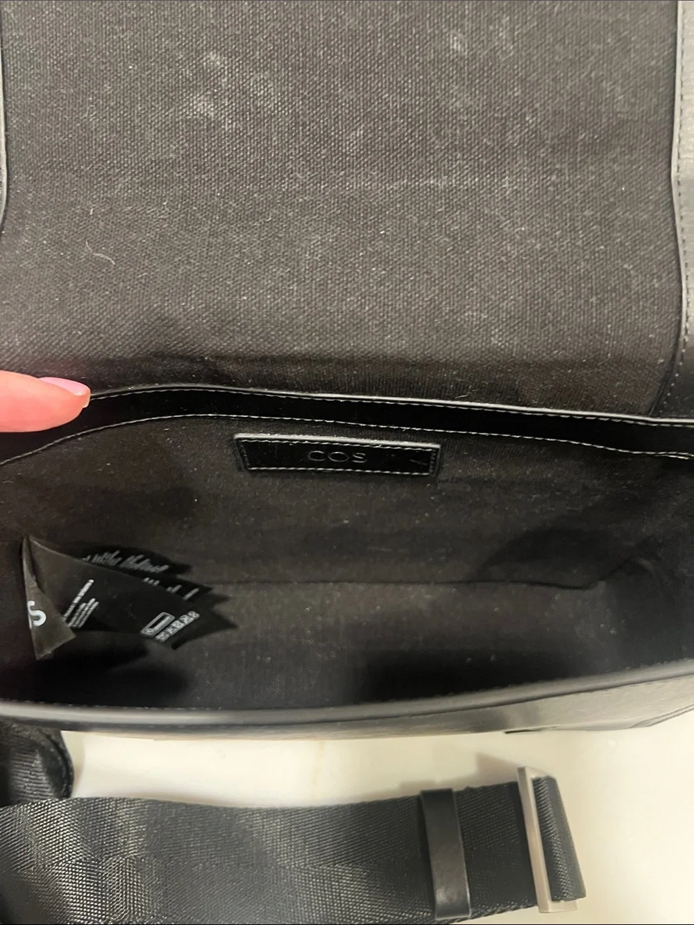 COS Black Leather Messenger Bag with Adjustable Strap